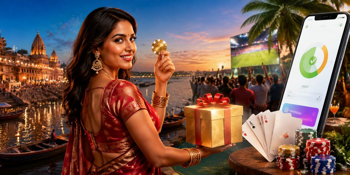 Indian players enjoying online Rummy at Varanasi Ghat